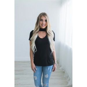 Black top open turtleneck